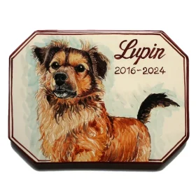ritratto commemorativo per cane o gatto su mattonella in ceramica, ceramic tombstone for dog or cat