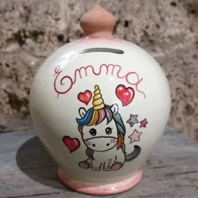 salvadanaio in ceramica personalizzato con unicorno, ceramic piggy bank