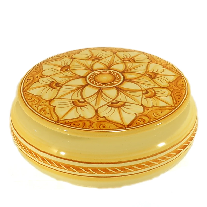 scatola in ceramica arancio terra di siena dipinta a mano, handpainted box in ceramic orange burnt sienna