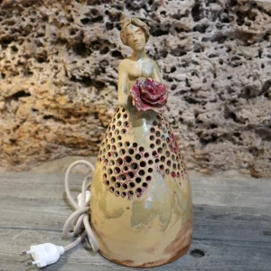scultura ceramica lampada in gres made in italy, table lamp woman sculpture in stoneware