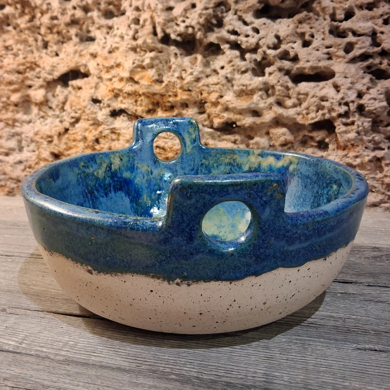 scultura ciotola blu in gres, blue sculpture ceramic bowl made in tuscany