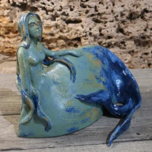 sirena scultura in gres toscana, mermaid sculpture in tuscan clay stoneware