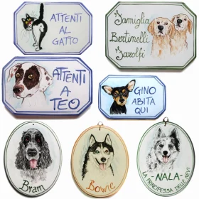 targhe cane gatto in ceramica personalizzate dipinte a mano, personalized cat dog ceramic tiles