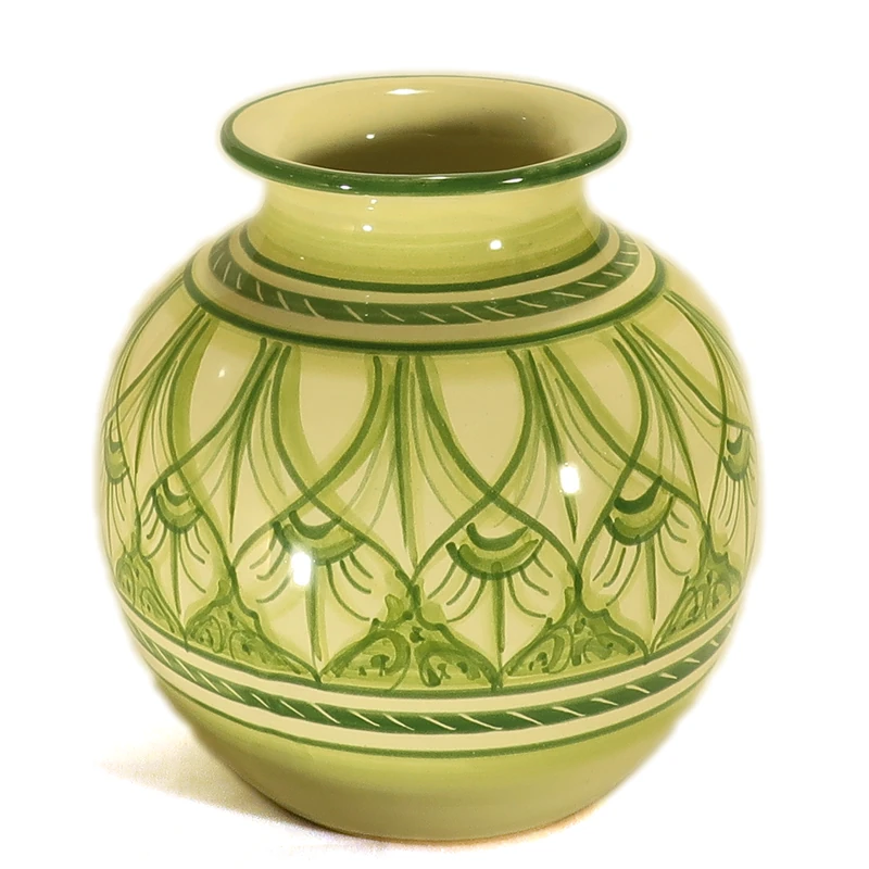 vaso a sfera in ceramica verde, ceramic sphere vase handmade in Tuscany green color