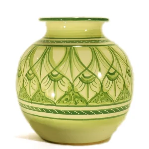 vaso a sfera verde ceramica toscana, ceramic sphere green vase handmade in Tuscany