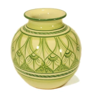 vaso da fiori sfera verde ceramica artigianato toscana, ceramic sphere green vase handmade in Tuscany