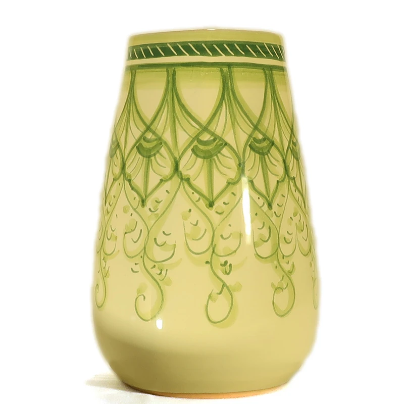 vaso da fiori verde dipinto a mano ceramica artistica toscana, green vase in ceramic handpainted in tuscany