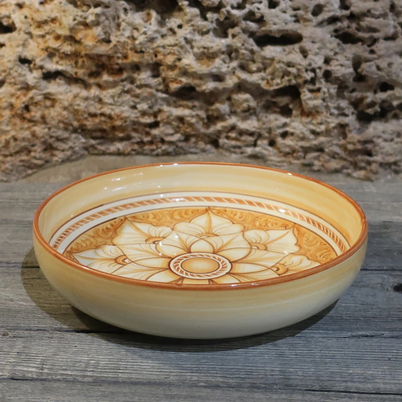 vassoio ciotola in ceramica artigianale dipinta a mano, orange bowl centerpiece in ceramic handmade
