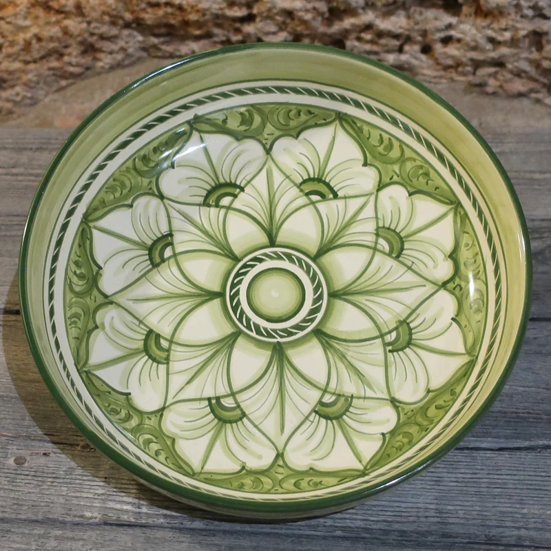 vassoio in ceramica artigianale verde dipinta a mano, green bowl centerpiece in ceramic handmade